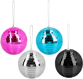 Boland Disco spiegelballen set 4x stuks - mix kleuren - Dia 15 cm - Seventies/eighties thema versiering