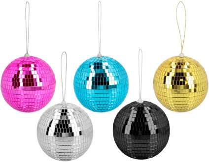 Boland Disco spiegelballen set 5x stuks - mix kleuren - Dia 15 cm - Seventies/eighties thema versiering