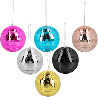 Boland Disco spiegelballen set 6x stuks - mix kleuren - Dia 15 cm - Seventies/eighties thema versiering