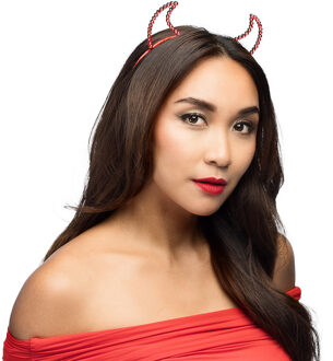 Boland Duivel hoorntjes - rood - kunststof - Halloween thema - dames - diadeem - tiara - glitters
