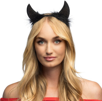 Boland Duivel hoorntjes - zwart - kunststof - Halloween thema - dames - diadeem - tiara - pailletten