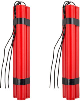 Boland Dynamiet staven van plastic 23 cm - 2x - feestartikelen cowboy/piraten/boeven thema - rood