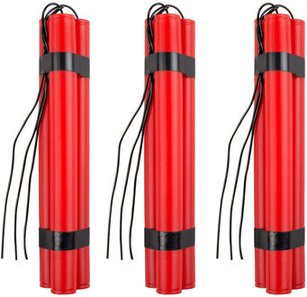 Boland Dynamiet staven van plastic 23 cm - 3x - feestartikelen cowboy/piraten/boeven thema - rood