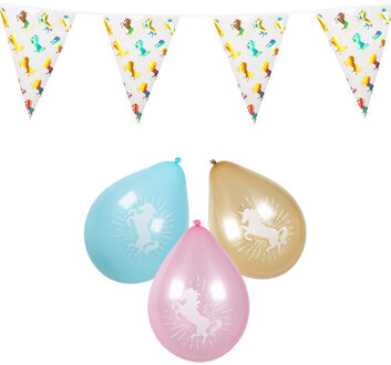 Boland Eenhoorn thema feest / partijtje set - Ballonnen en vlaggenlijn