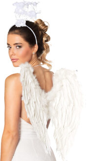 Boland Engel/duivel verkleed set vleugels en halo - wit - verkleed vleugels 50 cm - Halloween