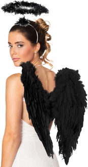 Boland Engel/duivel verkleed set vleugels en halo - zwart - verkleed vleugels 50 cm - Halloween