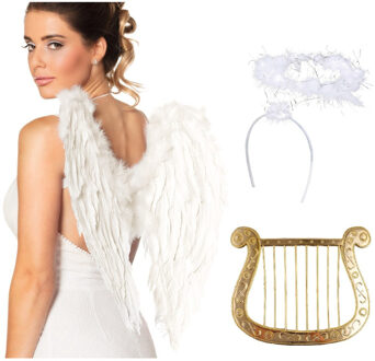 Boland Engel verkleedaccessoires set - wit - engelen vleugels - 3-delig - carnaval / kerst thema