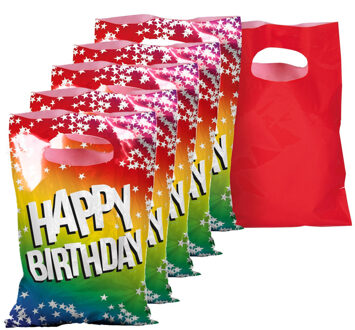 Boland Feestzakjes Happy Birthday - 12x stuks - 23 x 15 cm - uitdeelzakjes - traktatie zakjes - snoepzakjes