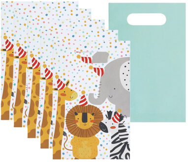 Boland Feestzakjes Jungle Safari - 10x stuks - 23 x 15 cm - uitdeelzakjes - traktatie zakjes - snoepzakjes Multi
