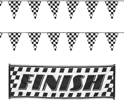 Boland Finish/racing feest thema versiering pakket 3-delig geblokt zwart/wit