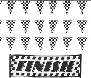 Boland Finish/racing feest thema versiering pakket 4-delig geblokt zwart/wit