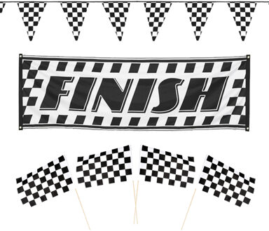 Boland Finish/Racing feest thema versiering pakket 6-delig geblokt zwart/wit