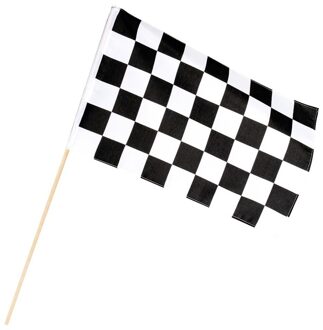 Boland Finish zwaaivlag - wit/zwart geblokt - 30 x 45 cm - polyester - vlag formule 1 - race - finishvlag