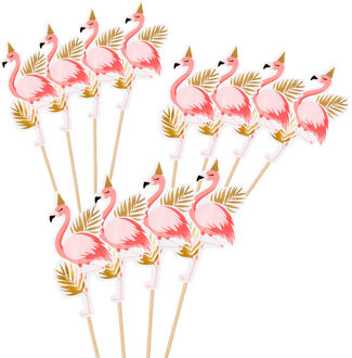 Boland Flamingo thema hapjes cocktailprikkers - 12x stuks - kaasprikkertjes - Tropisch Hawaii sfeer