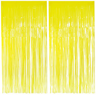 Boland Folie deurgordijn/feestgordijn - 2x - neon fluor geel - 100 x 200 cm - Versiering/feestartikelen