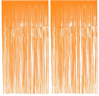 Boland Folie deurgordijn/feestgordijn - 2x - neon fluor oranje - 100 x 200 cm - Versiering/feestartikelen