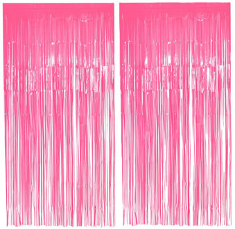 Boland Folie deurgordijn/feestgordijn - 2x - neon fluor roze - 100 x 200 cm - Versiering/feestartikelen