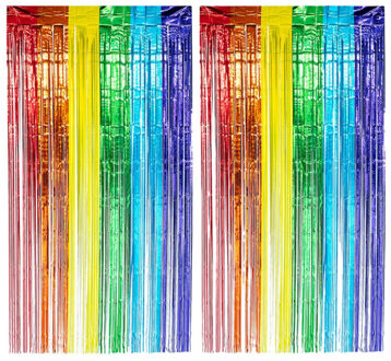 Boland Folie deurgordijn/feestgordijn - 2x - regenboog kleuren - 100 x 200 cm - Versiering/feestartikelen