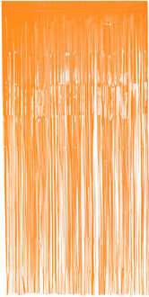Boland Folie deurgordijn/feestgordijn - neon fluor oranje - 100 x 200 cm - Versiering/feestartikelen