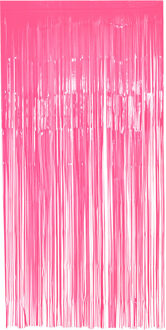 Boland Folie deurgordijn/feestgordijn - neon fluor roze - 100 x 200 cm - Versiering/feestartikelen Fuchsia