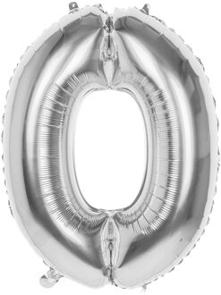 Boland folieballon cijfer 0 latex zilver 86 cm Zilverkleurig