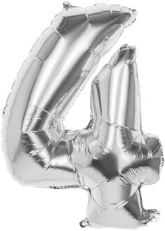 Boland folieballon cijfer 4 latex zilver 86 cm Zilverkleurig