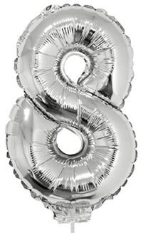 Boland folieballon cijfer 8 latex zilver 86 cm Zilverkleurig