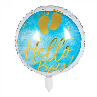 Boland folieballon Hello Boy! 45 cm blauw/wit/goud