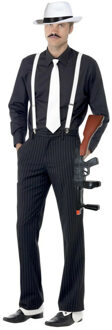 Boland Gangster verkleedkleding setje wit - hoed - stropdas - bretels - machinegeweer - voor heren