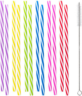 Boland Gekleurde herbruikbare rietjes - 24x stuks - 21cm x 0.6 cm - drinkrietjes - met ragertje