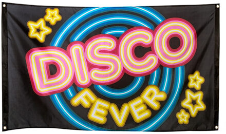 Boland Gevelvlag met Disco Fever print - 90 x 150 cm - polyester - zwart - Seventies/Eighties