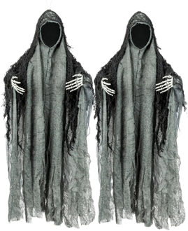 Boland Gezichtsloze geest - 2x - zwart/grijs - 46 cm - halloween/horror - decoratie