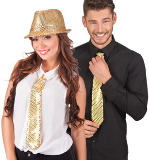 Boland glitter stropdas - goud - 40 cm - pailletten - carnaval
