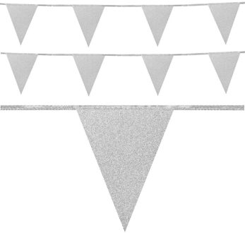 Boland glitter vlaggenlijn - 2x - zilver - 6 meter - versiering - glitter and glamour thema