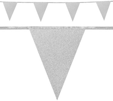 Boland glitter vlaggenlijn - zilver - 6 meter - karton - versiering - glitter and glamour thema