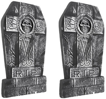 Boland Grafsteen schedel - Set van 2x stuks - 50 x 27 cm - polystyreen - RIP - halloween - horror - kerkhof