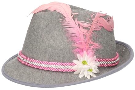 Boland Grijs/roze Tiroler hoedje verkleedaccessoire voor dames