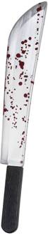 Boland Grote machete/mes - plastic - 53 cm - Halloween/zombie killer verkleed wapens - met bloedspetters - Verkleedattributen Multikleur