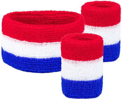 Boland Haarband met zweetbandjes - rood/wit/blauw - dames/heren - Holland fan/suppporters Multi pasel