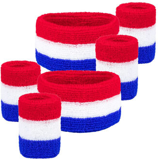 Boland Haarband met zweetbandjes set - 2x - rood/wit/blauw - dames/heren - Holland fan/suppporters
