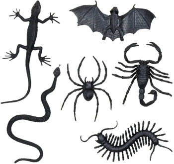 Boland Halloween beestjes - 6x stuks - zwart - kunststof - nep - horror - insecten
