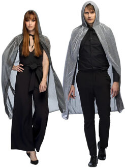 Boland Halloween cape - fluweel - grijs - met capuchon - mantel - halloween - horror - volwassenen