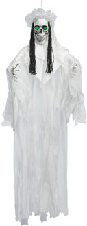Boland Halloween/horror thema hang decoratie spook/geest/skelet - met LED licht - griezel pop - 160 cm Wit