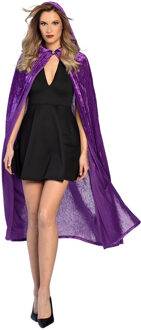 Boland Halloween luxe verkleed cape met capuchon - voor volwassenen - paars - fluweel One size