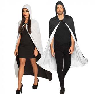 Boland Halloween luxe verkleed cape met kap/capuchon - voor volwassenen - zwart/wit - omkeerbaar One size