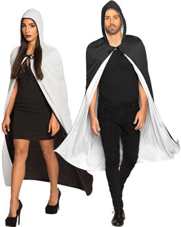 Boland Halloween luxe verkleed cape met kap/capuchon - voor volwassenen - zwart/wit - omkeerbaar One size