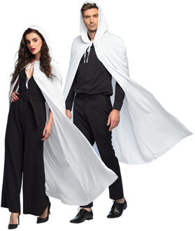 Boland Halloween verkleed cape met capuchon - voor volwassenen - wit - fluweel