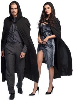Boland Halloween verkleed cape met capuchon - voor volwassenen - zwart - fluweel