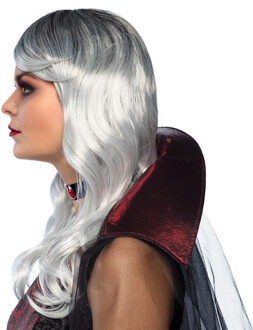 Boland Halloween Verkleed pruik voor dames - grijs - Heksen - Fantasy - Carnaval - lang haar