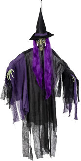 Boland Hangdecoratie heks - paars - 146 cm - met licht - halloween/horror - decoratie Multi